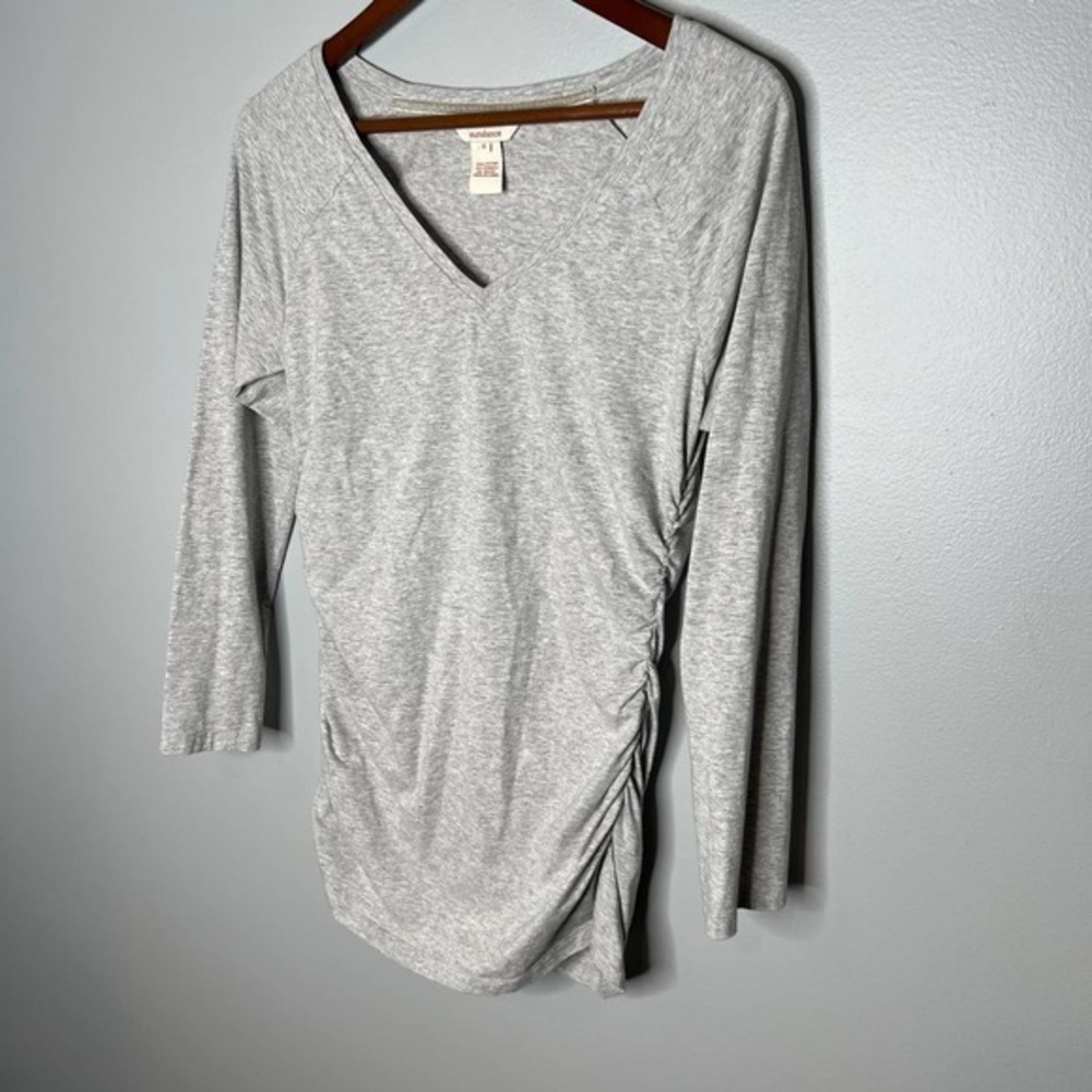 Sundance Gray V-Neck Side Rouched Basic Cotton To… - image 2